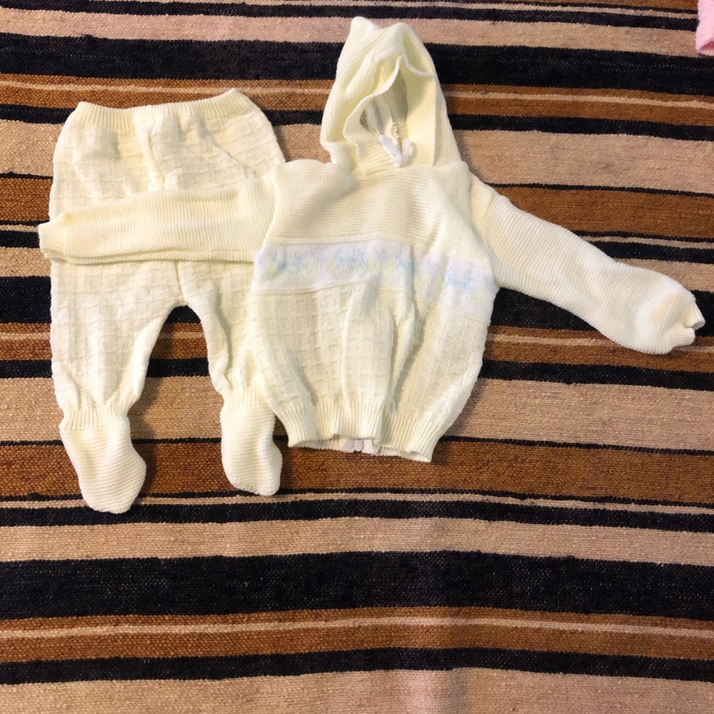 Vintage Baby Knit Clothes Sweater Set Hoodie Bonnet - Picture 7 of 8